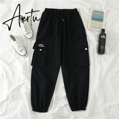 Aiertu Autumn High Waist Streetwear Cargo Pants Female Harajuku Loose Joggers Women 2 Piece Suit harem camo pants Aiertu