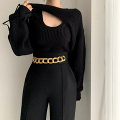 Aiertu Autumn Korean Style Sweater Women Fashion Casual Knit Sweater Vest Top Two Piece Set Female Outer Wear Pullover Sweater Aiertu