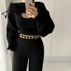 Aiertu Autumn Korean Style Sweater Women Fashion Casual Knit Sweater Vest Top Two Piece Set Female Outer Wear Pullover Sweater Aiertu