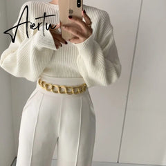 Aiertu Autumn Korean Style Sweater Women Fashion Casual Knit Sweater Vest Top Two Piece Set Female Outer Wear Pullover Sweater Aiertu