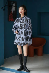 Aiertu Autumn Letter Print Oversized Women's Blouse Shirt Long Sleeve Fashion Casual Streetwear Women Shirts Two Piece Suit Female Tops Aiertu