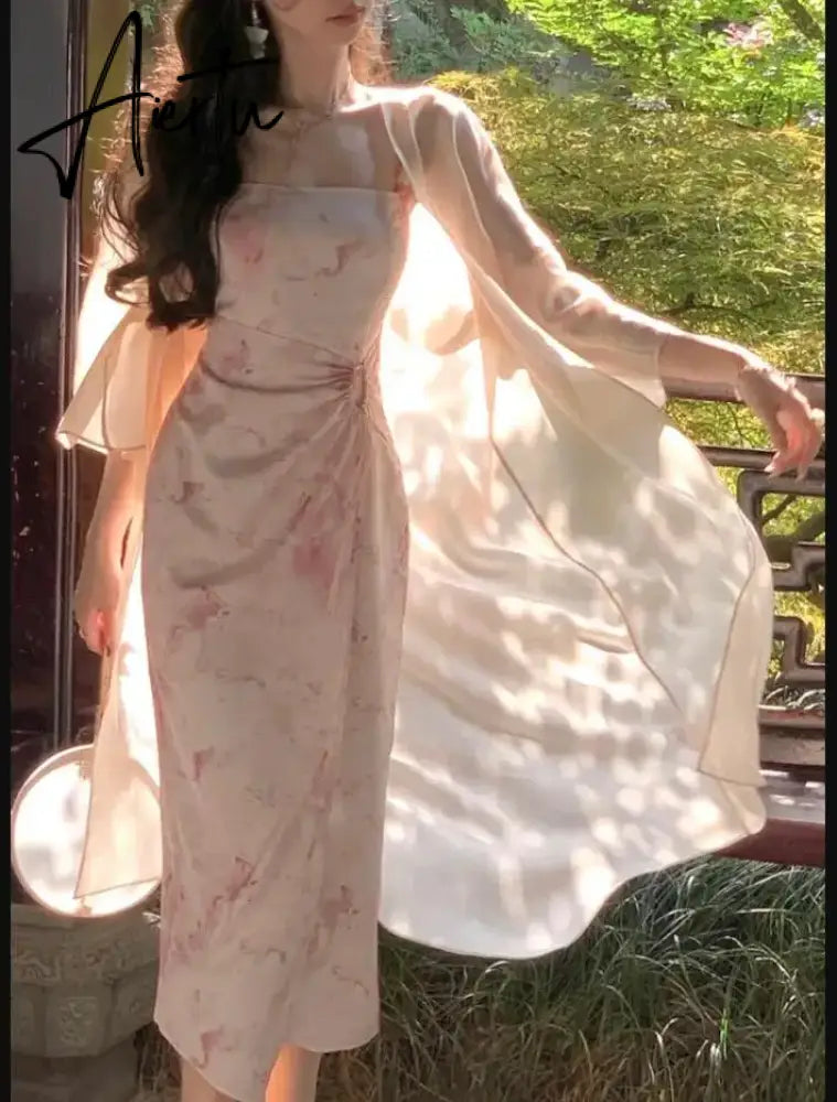 Aiertu Autumn New Ladies Sweet Dress Woman New Chinese Elegant Loose Chic Simple Women Dress Street Pink Fashion Dresses Female Aiertu