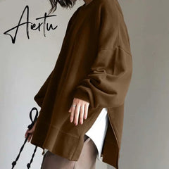 Aiertu Autumn Sweatshirt Women Long Sleeve Loose Hoodies Pullover Winter Casual Split Sweatshirts Hooded Streetwear Aiertu
