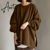 Aiertu Autumn Sweatshirt Women Long Sleeve Loose Hoodies Pullover Winter Casual Split Sweatshirts Hooded Streetwear Aiertu