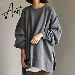 Aiertu Autumn Sweatshirt Women Long Sleeve Loose Hoodies Pullover Winter Casual Split Sweatshirts Hooded Streetwear Aiertu