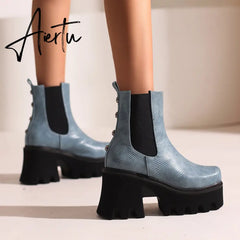 Aiertu Autumn White Ladies Short Booties Faux Suede Side Zipper Chunky Heel Ankle Boots Platform Solid Black Winter Women Casual Shoes Aiertu