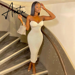 Aiertu Backless Solid Sleeveless Revealing Midi Strips Dress Spring Bodycon Sexy Streetwear Party Club Outfits Y2K Aiertu