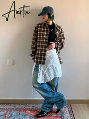 Aiertu Bandage Irregular Lace Skirts Vintage Women Streetwear Hollow Out Trendy Fairy Faldas Harajuku Grunge Casual Skirt Y2k Aesthetic Aiertu