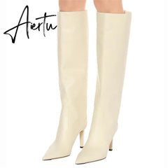Aiertu Big size 34-45 New brand women boots pointed toe stiletto high heels boots sexy knee high boots women nightclub shoes Aiertu