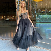 Aiertu Black Formal Evening Gowns Polka Dot Party Dress Mid Length Celebrity Graduation Short Prom Dresses Sukienka Wieczorowa Aiertu