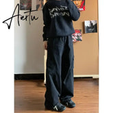 Aiertu Black Vintage Cargo Jeans Women Oversized Gothic Korean Streetwear Baggy Denim Pants Japanese Harajuku Fashion Trousers Aiertu
