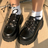 Aiertu Black Vintage Shoes Women autumn Fashion Comfortable Lace Up Platform Oxford Loafers Casual Boat Shoes Lolita Shoes Platform Aiertu