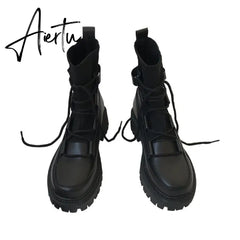 Aiertu boots woman new ladies casual stretch fabric socks boots fashion Cross-tied women shoes platform boots gothic women Aiertu