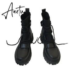 Aiertu boots woman new ladies casual stretch fabric socks boots fashion Cross-tied women shoes platform boots gothic women Aiertu