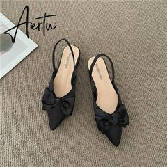 Aiertu Bow Sandals Women Summer Pointed Low Heel Sandals Women Fashion Baotou Thin Strap Sandals High Heels Sandalias De Mujer Aiertu