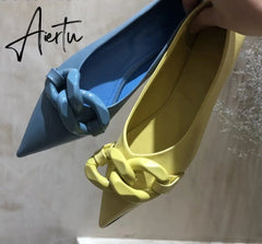 Aiertu Brand Design Chain Buckle Flat Shoes Women Flat Heel Ballet Pointed Toe Slip On Female Ballerina Casual Loafers Aiertu