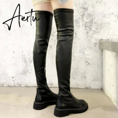 Aiertu Brand Design Skidproof Sole Cosy Chunky Heels Fashion Stylish Leisure Cool Add Fur Winter Over The Knee High Boots Shoes Women Aiertu