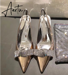 Aiertu Brand Slingback Women Pumps Luxury Rhinestones Butterfly Party Wedding Shoes Elegant High heels Summer Prom Shoes Sandals Aiertu