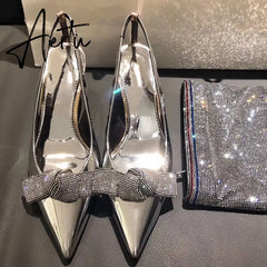 Aiertu Brand Slingback Women Pumps Luxury Rhinestones Butterfly Party Wedding Shoes Elegant High heels Summer Prom Shoes Sandals Aiertu