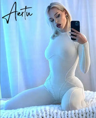 Aiertu Bright Line Decoration O Neck Backless Hollow Out Skinny Jumpsuit Fall Bodycon Skinny Fashion Y2K Overalls Outfits Aiertu