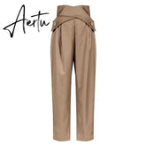 Aiertu Casual Irregular Trousers For Women High Waist Lace Up Button Straight Slim Pants Female Autumn Fashion New Aiertu