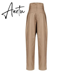 Aiertu Casual Irregular Trousers For Women High Waist Lace Up Button Straight Slim Pants Female Autumn Fashion New Aiertu