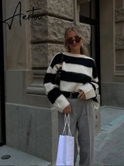 Aiertu Casual Knitted Sweater For Women 2024 Spring Autumn Long Sleeve O-neck All-match Pullover Female Fashion Streetwear Sweaters Aiertu