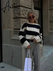 Aiertu Casual Knitted Sweater For Women 2024 Spring Autumn Long Sleeve O-neck All-match Pullover Female Fashion Streetwear Sweaters Aiertu