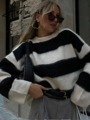 Aiertu Casual Knitted Sweater For Women 2024 Spring Autumn Long Sleeve O-neck All-match Pullover Female Fashion Streetwear Sweaters Aiertu