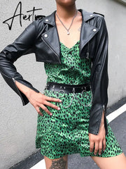Aiertu Casual Leather Cropped Jacket Women Long Sleeve Short Coat Streetwear Black Basic Jacket Female Harajuku Autumn Aiertu