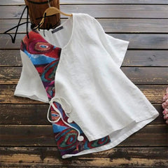 Aiertu Casual Printed Shirts Tunic Tops Summer Shirts Elegant Women's Floral Blouse Female O Neck Blusas Chemise Aiertu