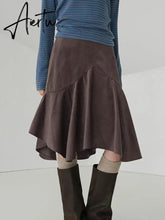 Aiertu Casual Solid Asymmetrical Skirt Elegant Fashion Basic High Waisted Midi Skirts Women 2024 Autumn Spring Fashion Ladies Aiertu