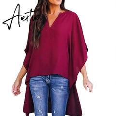 Aiertu Casual V-Neck Fashion Women Blouses Leopard Print Irregular Womens Tops And Blouses Half Sleeve Chiffon Vintage Ladies Tops Aiertu