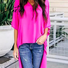 Aiertu Casual V-Neck Fashion Women Blouses Leopard Print Irregular Womens Tops And Blouses Half Sleeve Chiffon Vintage Ladies Tops Aiertu