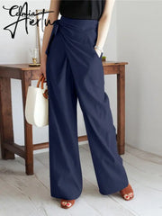 Aiertu Celmia Summer Breathable Cotton Long Pants Women Casual High Waist Lightweight Trouser Fashion Solid Wide Leg Pantalon Aiertu