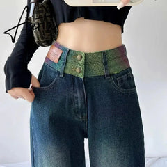 Aiertu Chic Double Waistband Vintage Wide Leg Jeans Women Autumn High Waist Bagge Cargo Pants Woman Y2K Streetwear Loose Denim Trousers Aiertu