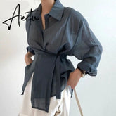 Aiertu Chic Loose Long Sleeve Blouse Women Clothing Irregular White Sunscreen Shirt Women Fashion Casual Button Shirts Tops Aiertu