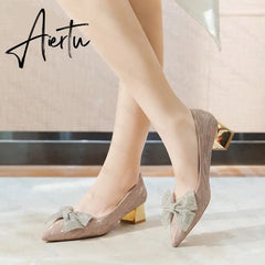 Aiertu Chunky Crystal Women Shoes Summer Sandals New Designer High Heels Bling Wedding Shoes Brand Bow Sexy Dress Pumps Zapatos Aiertu