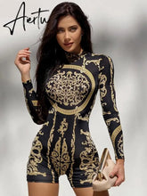 Aiertu Classical Print O Neck Long Sleeve Playsuit New Year Sexy Slim Sports Elegant Casual Streetwear Concise Y2K Aiertu