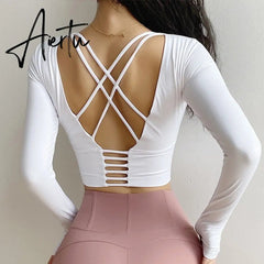 Aiertu Cloud Hide Sexy Sports Bra Women Fitness Long Sleeve Underwear Blouse Push Up Yoga Crop Top Running Gym Shirt Winter Activewear Aiertu