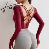 Aiertu Cloud Hide Sexy Sports Bra Women Fitness Long Sleeve Underwear Blouse Push Up Yoga Crop Top Running Gym Shirt Winter Activewear Aiertu