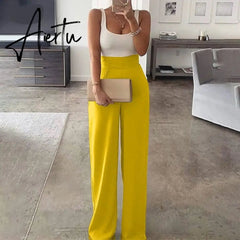 Aiertu Color Matching Women Sling Loose Jumpsuit High Waist Straight Female Casual Jumpsuits Summer Fashion Office Ladies Clothes Aiertu