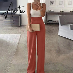 Aiertu Color Matching Women Sling Loose Jumpsuit High Waist Straight Female Casual Jumpsuits Summer Fashion Office Ladies Clothes Aiertu