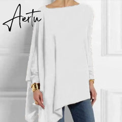 Aiertu Cotton Irregular Womens Tops And Blouses Casual O Neck Long Sleeve Top Female Tunic Autumn Plus Size Women Blusas Shirts Aiertu