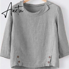 Aiertu Cotton Linen New Women Autumn Plus Size 5XL Long Sleeve Button Solid Color Casual T Shirts Women Fashion Clothing Aiertu