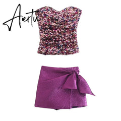 Aiertu Cropped Sequin Top Woman Strapless Backless Tube Sexy Tops Women Sleeveless Y2K Off Shoulder Corset Crop Top Aiertu