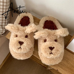Aiertu Cute Animal Slipper For Women Girls Fashion Kawaii Fluffy Winter Warm Slippers Woman Cartoon Milk Cow House Slippers Funny Shoes Aiertu