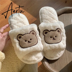 Aiertu Cute Smiley Face Slippers For Women Girls Fashion Kawaii Fluffy Winter Warm Slipper Woman Cartoon House Slippers Funny Shoes Aiertu