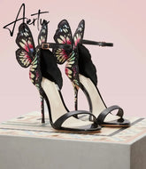 Aiertu Designer Shoes Women Luxury Buty Damskie Butterfly Heels Sandals Ladies Metallic Leather High Heel Dress Wedding Sandals Aiertu