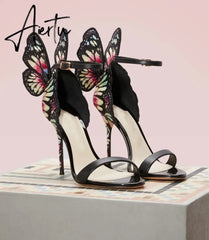 Aiertu Designer Shoes Women Luxury Buty Damskie Butterfly Heels Sandals Ladies Metallic Leather High Heel Dress Wedding Sandals Aiertu